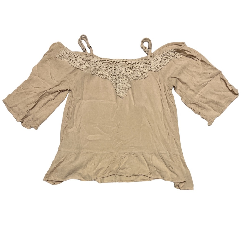 Over the shoulder cream blouse